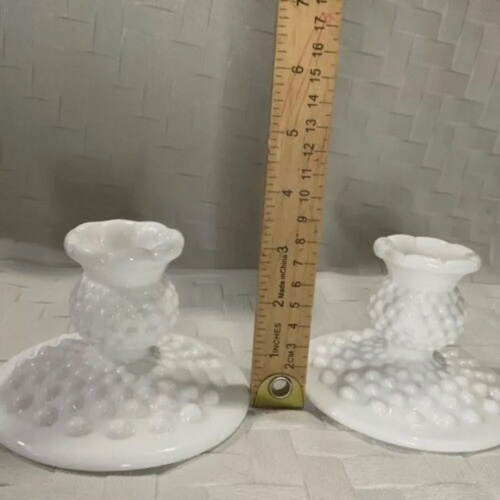 VTG Fenton Hobnail 2 Piece Candle Holder Set White Milk Glass Romantic Gift 3